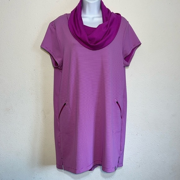 Title Nine Layli's Dot & Stripe Cowl Neck Short Sleeve Dress Size XL Vacation - Picture 1 of 15